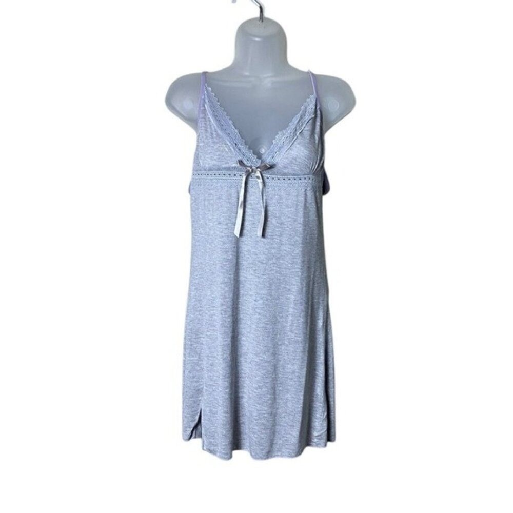 Vintage Y2K Womens Babydoll Top Tank Medium Long Lace Grey Fairycore Coquette